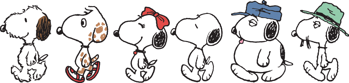 Peanuts® characters featuring Snoopy and his siblings walking in a line