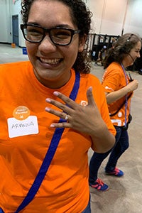 Arianna Tijerina showing her engagement ring after the proposal