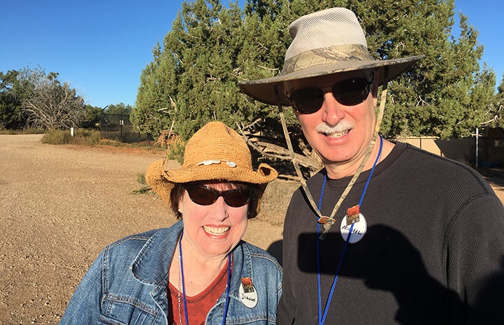 Dianne and her husband, Michael, volunteering at Best Friends Animal Sanctuary