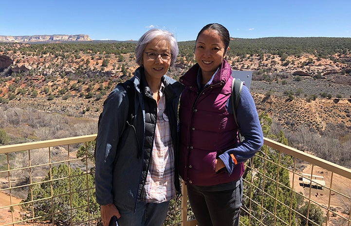 Volunteer Ranko Fukuda with another woman overlooking Angels Canyon at Best Friends Animal Sanctuary