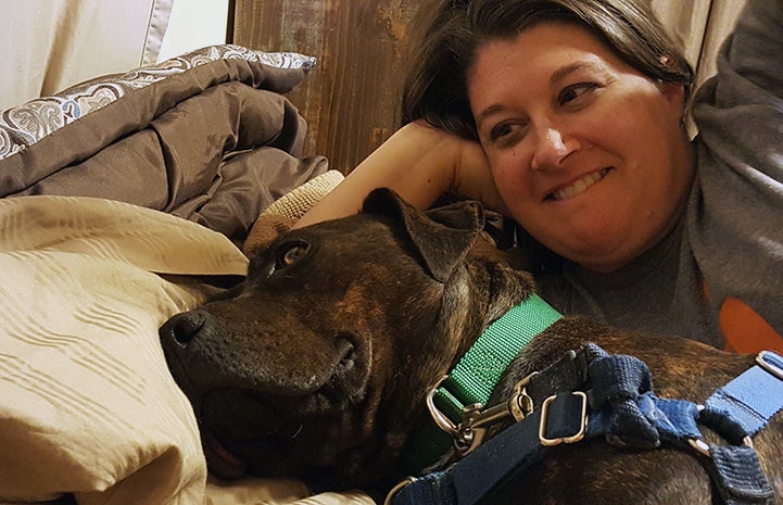 Jennifer cannot decide which dog stole her heart more on this volunteer trip to Best Friends