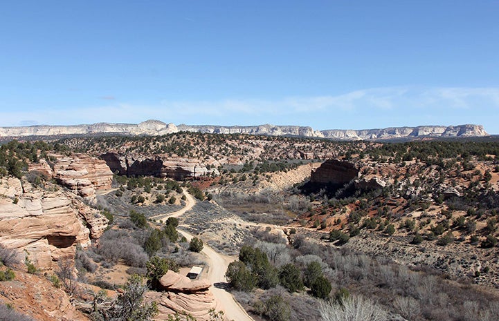 View of Angel Canyon with blue sky above
