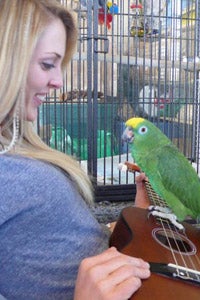 Heather Kierstead with Scooby Doo the parrot