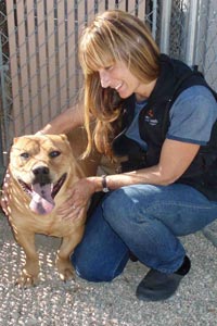 Sherry Woodard and pit bull dog Sherry Woodard and pit bull dog
