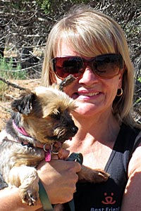 Lindsey Reeves with the puppy mill survivor Yorkie she adopted
