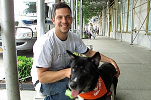 Google staffer Jeremy Machi with foster dog Elvis