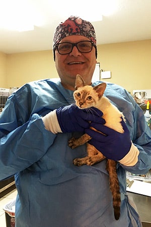John Tella loves the animals that come into the spay/neuter clinic and the kitten nursery