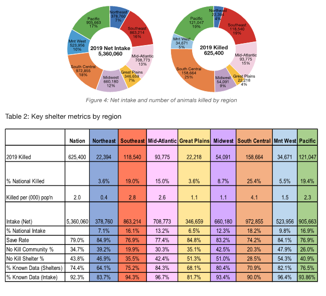 Net intake and number of animals killed by region